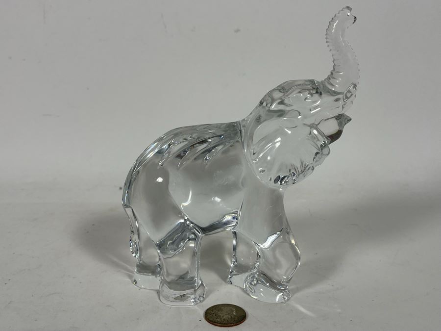 Waterford Crystal Elephant With Raised Trunk Sculpture Figurine 5.5W X 7H [Photo 3]