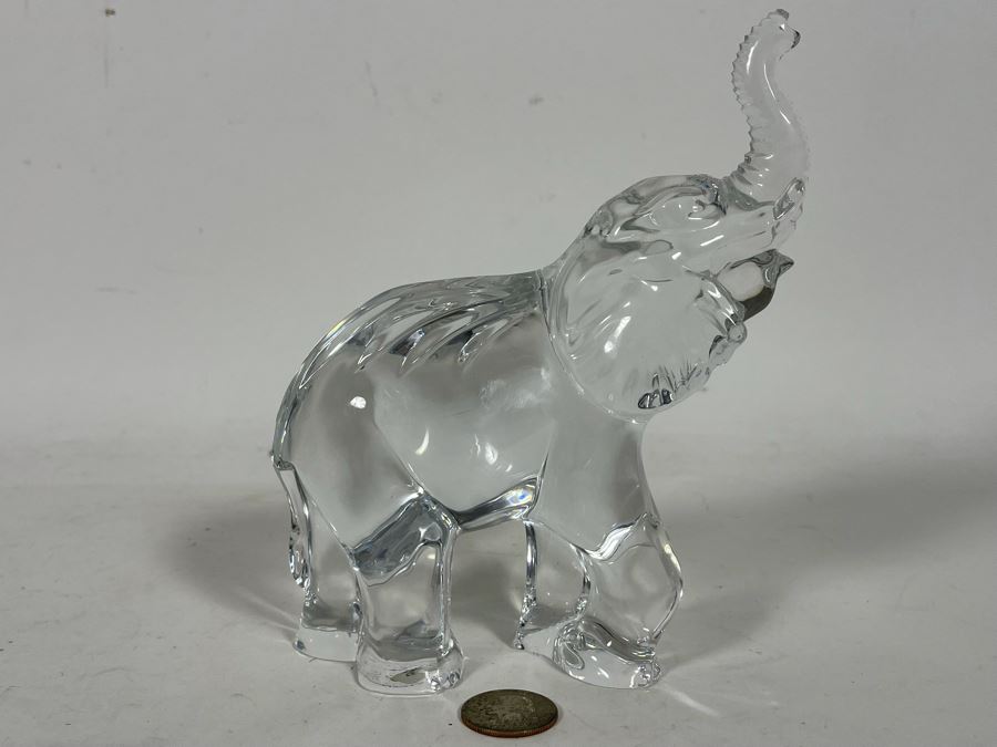Waterford Crystal Elephant With Raised Trunk Sculpture Figurine 5.5W X 7H [Photo 4]