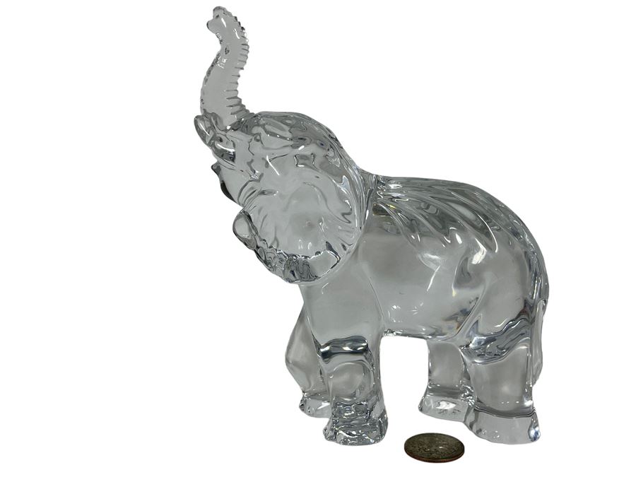 Waterford Crystal Elephant With Raised Trunk Sculpture Figurine 5.5W X 7H