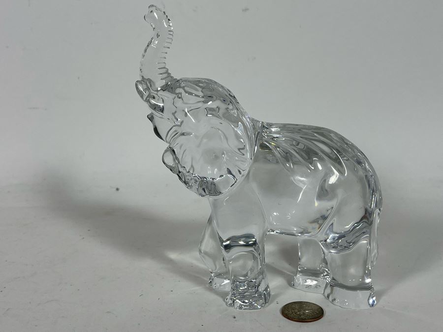 Waterford Crystal Elephant With Raised Trunk Sculpture Figurine 5.5W X 7H [Photo 9]