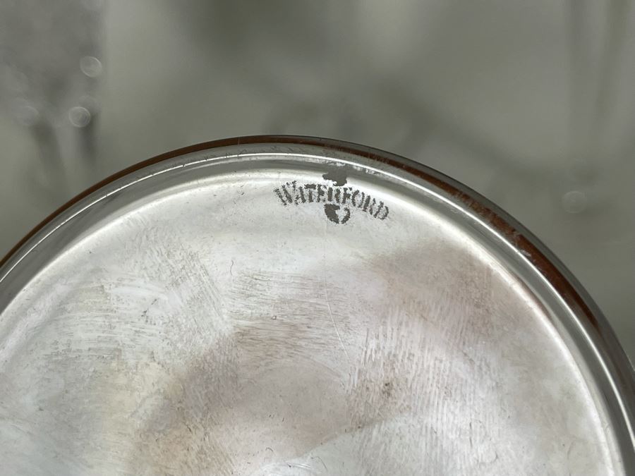 Set Of Eight Waterford Crystal Millennium Series Champaign Flutes 9 1/4”: (2) Happiness, (2) Love, (2) Health, (2) Prosperity Plus Champagne/Wine Bottle Coaster - Replacements Value Of $830 [Photo 15]