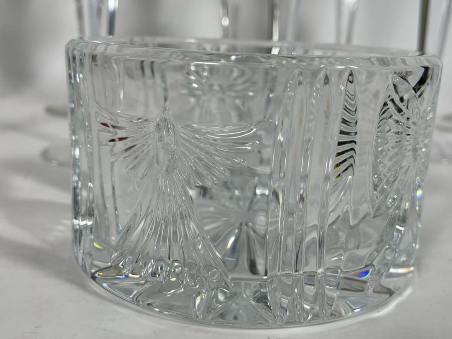 Set Of Eight Waterford Crystal Millennium Series Champaign Flutes 9 1/4”: (2) Happiness, (2) Love, (2) Health, (2) Prosperity Plus Champagne/Wine Bottle Coaster - Replacements Value Of $830 [Photo 7]