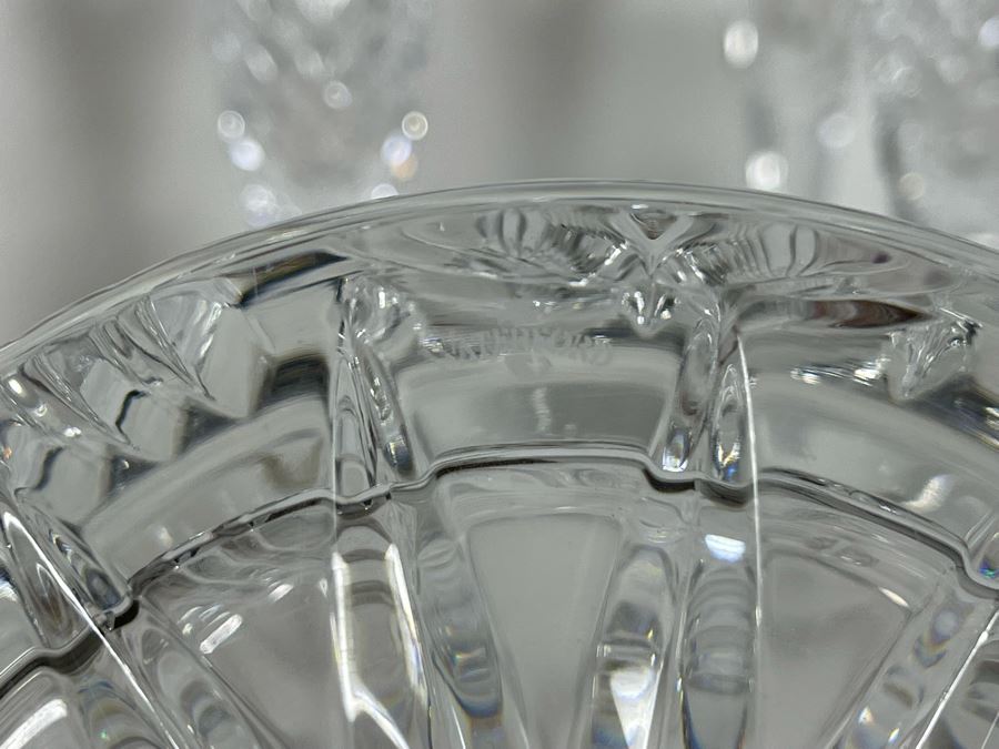 Set Of Eight Waterford Crystal Millennium Series Champaign Flutes 9 1/4”: (2) Happiness, (2) Love, (2) Health, (2) Prosperity Plus Champagne/Wine Bottle Coaster - Replacements Value Of $830 [Photo 12]