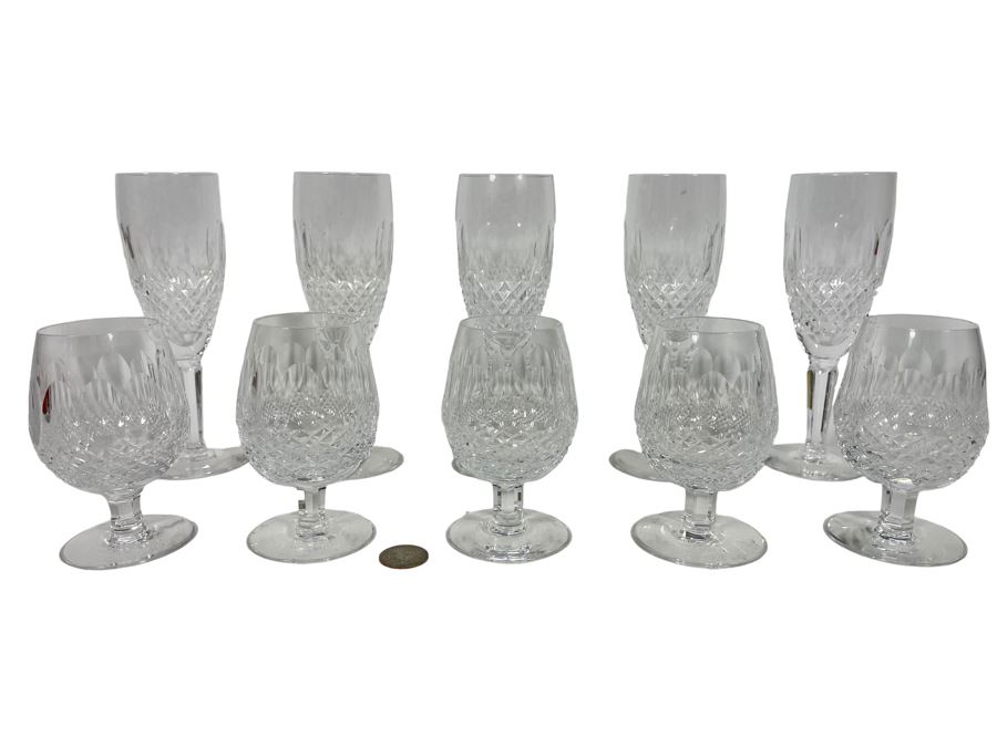 Waterford Crystal Colleen (5) Small Brandy Stemware Glasses 4.5” And (5) Champagne Flute Stemware Glasses 7 3/8- Replacements Value $1,000