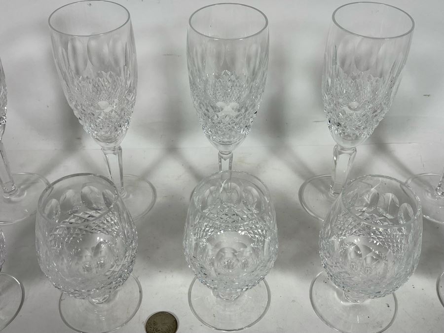 Waterford Crystal Colleen (5) Small Brandy Stemware Glasses 4.5” And (5) Champagne Flute Stemware Glasses 7 3/8- Replacements Value $1,000 [Photo 6]