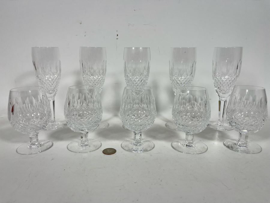 Waterford Crystal Colleen (5) Small Brandy Stemware Glasses 4.5” And (5) Champagne Flute Stemware Glasses 7 3/8- Replacements Value $1,000 [Photo 4]