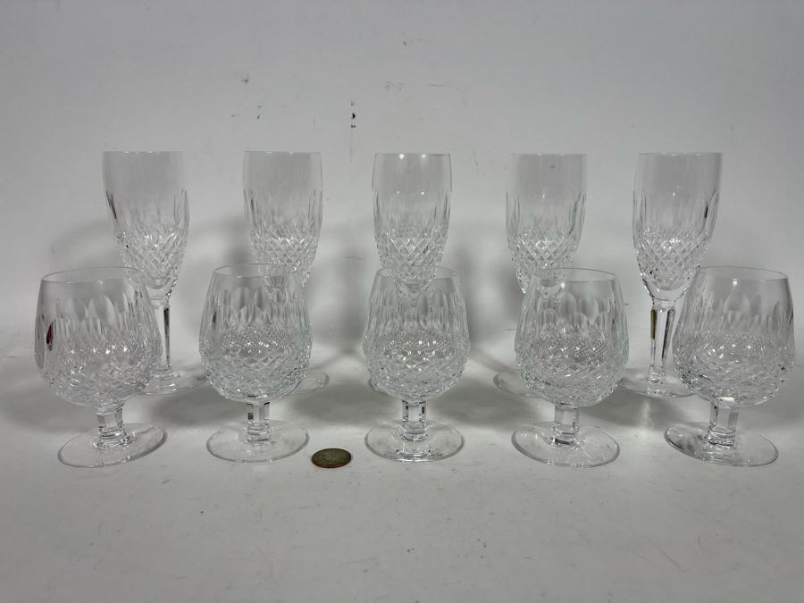 Waterford Crystal Colleen (5) Small Brandy Stemware Glasses 4.5” And (5) Champagne Flute Stemware Glasses 7 3/8- Replacements Value $1,000 [Photo 3]