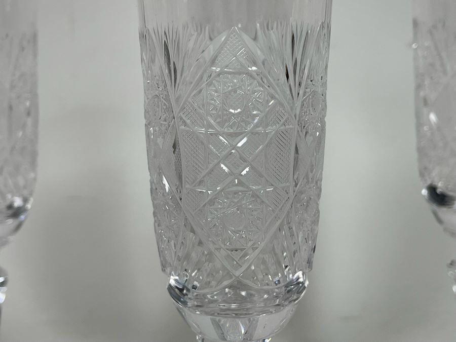 (6) Cut Crystal Stemware Champagne Flutes 8 5/8