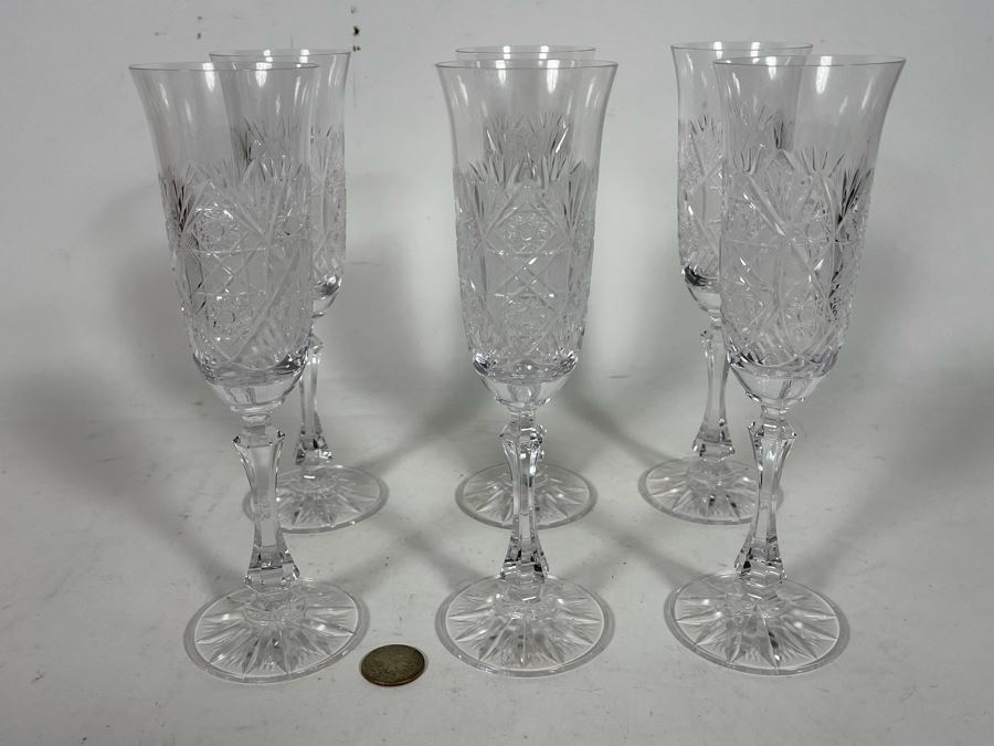 (6) Cut Crystal Stemware Champagne Flutes 8 5/8 [Photo 4]