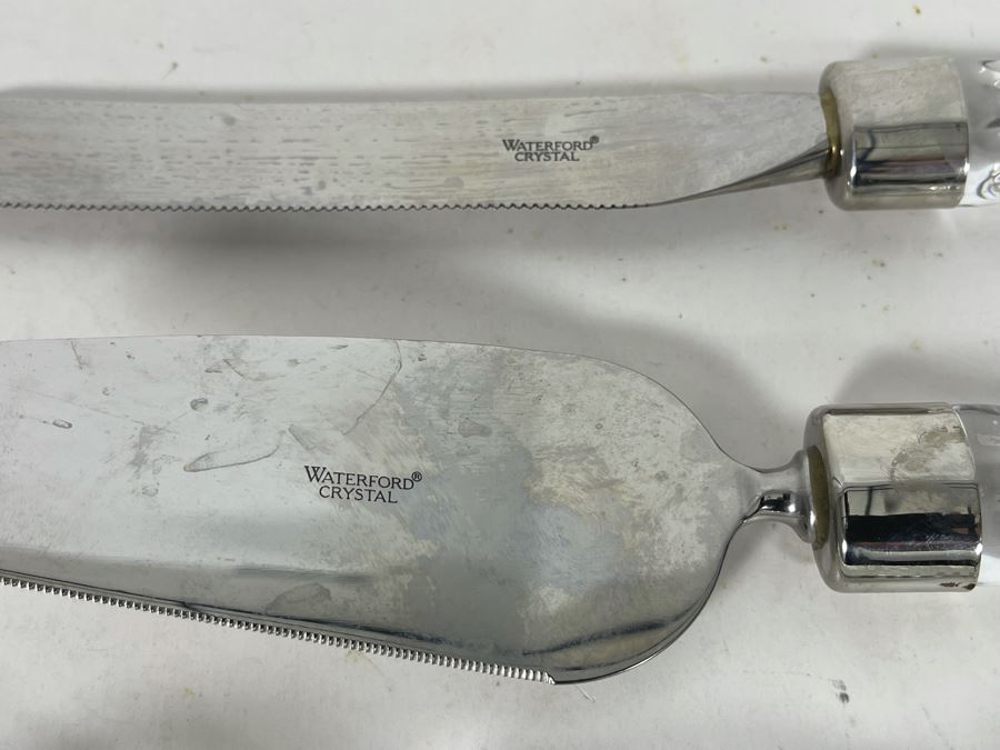 Waterford Crystal Wedding Cake Knife & Server Set, Pair Of Waterford US Flag Paperweight And Waterford Business Card Holder [Photo 9]