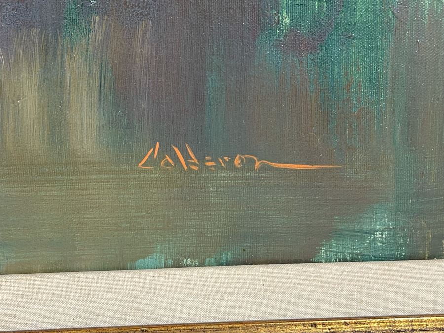 Original Mid-Century Abstract Harbor Wharf Painting On Canvas 36 X 24 Signed By Calderon Framed  [Photo 6]