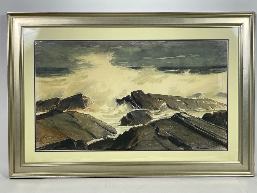 Original Walter Bollendonk (1897-1977) Ocean Watercolor Painting On Paper 28 X 16 Signed Bollendonk Framed 36 X 24 [Photo 3]