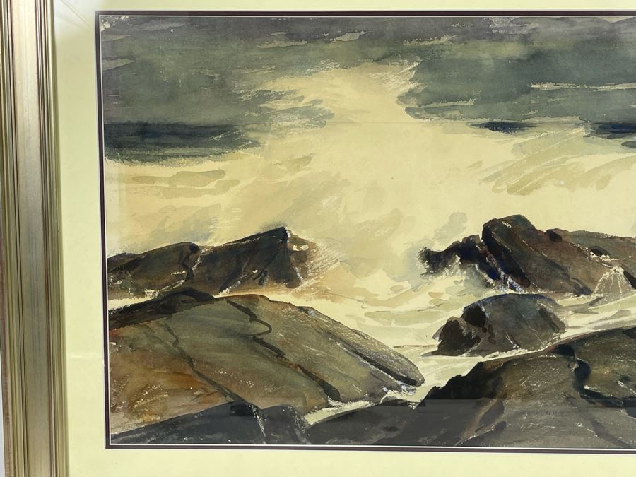 Original Walter Bollendonk (1897-1977) Ocean Watercolor Painting On Paper 28 X 16 Signed Bollendonk Framed 36 X 24 [Photo 6]