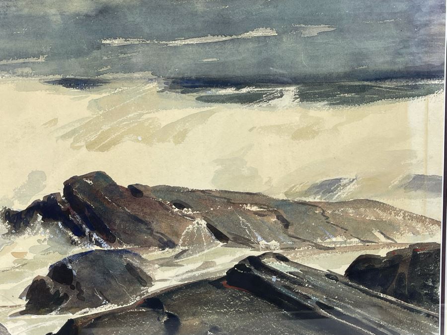 Original Walter Bollendonk (1897-1977) Ocean Watercolor Painting On Paper 28 X 16 Signed Bollendonk Framed 36 X 24 [Photo 9]