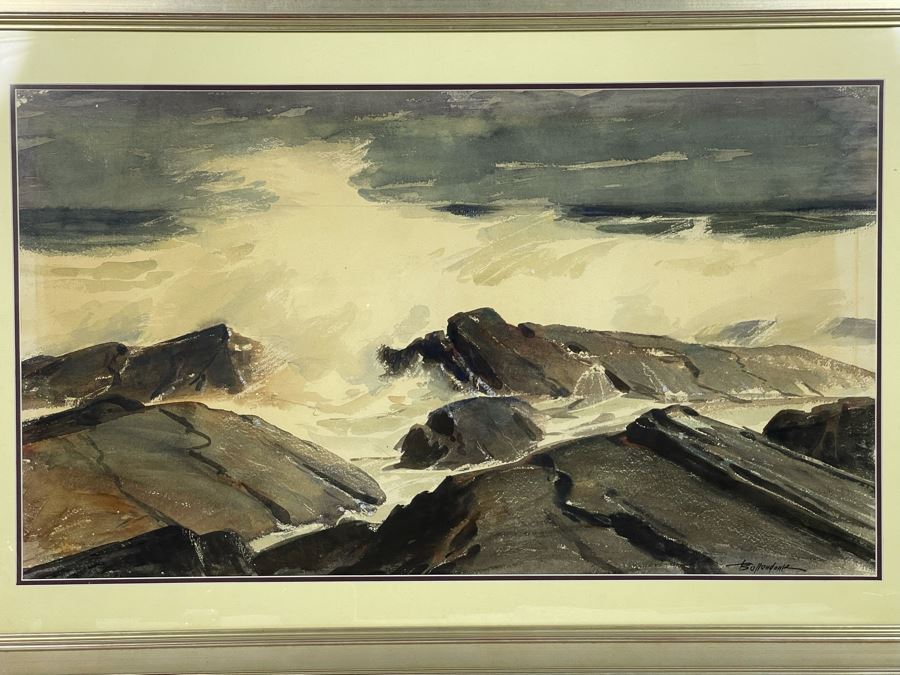 Original Walter Bollendonk (1897-1977) Ocean Watercolor Painting On Paper 28 X 16 Signed Bollendonk Framed 36 X 24 [Photo 5]