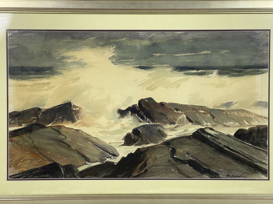 Original Walter Bollendonk (1897-1977) Ocean Watercolor Painting On Paper 28 X 16 Signed Bollendonk Framed 36 X 24 [Photo 4]