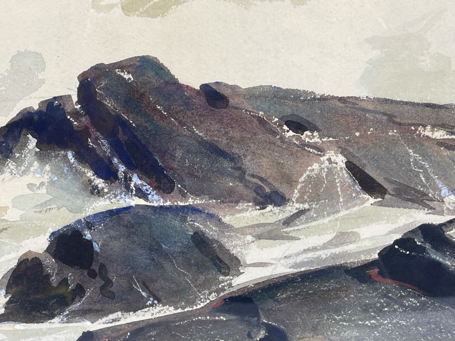 Original Walter Bollendonk (1897-1977) Ocean Watercolor Painting On Paper 28 X 16 Signed Bollendonk Framed 36 X 24 [Photo 14]