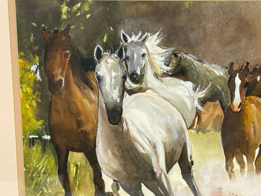 Original Signed Watercolor Painting 13.5 X 10 Running Horses Painting Signed And Framed 21 X 18 [Photo 14]