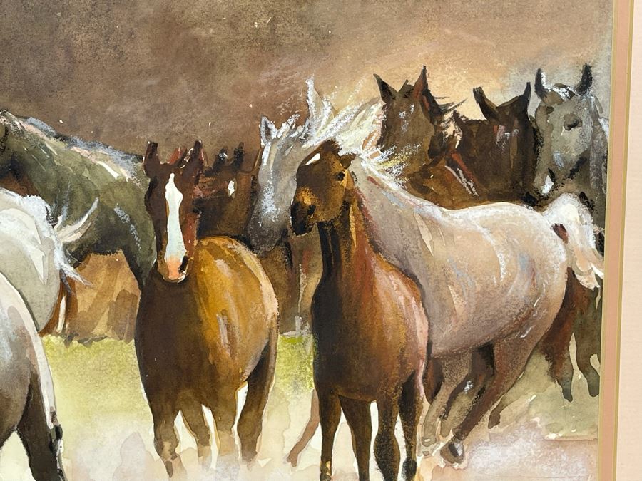 Original Signed Watercolor Painting 13.5 X 10 Running Horses Painting Signed And Framed 21 X 18 [Photo 13]