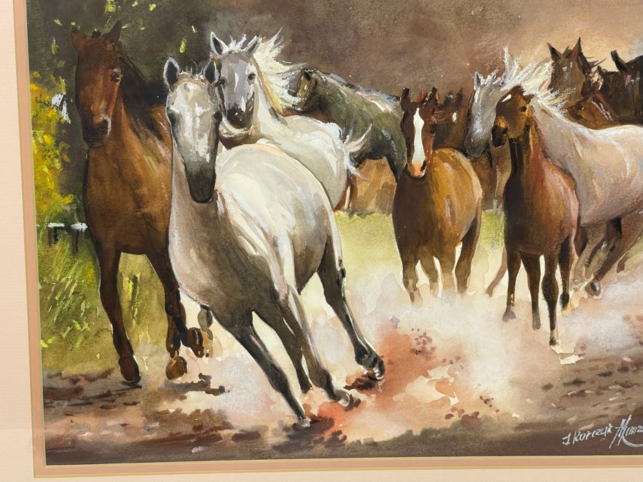 Original Signed Watercolor Painting 13.5 X 10 Running Horses Painting Signed And Framed 21 X 18 [Photo 15]