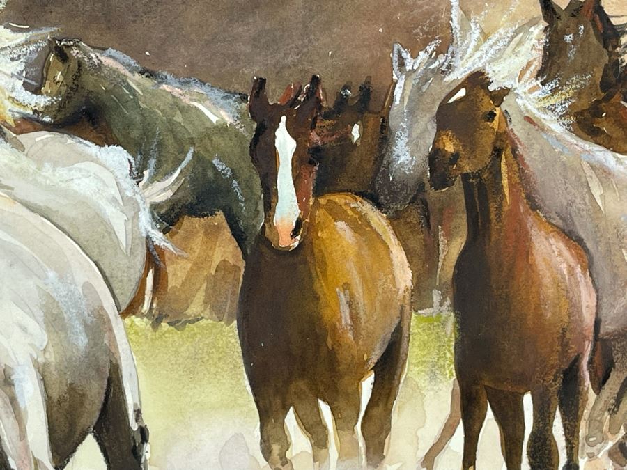 Original Signed Watercolor Painting 13.5 X 10 Running Horses Painting Signed And Framed 21 X 18 [Photo 7]