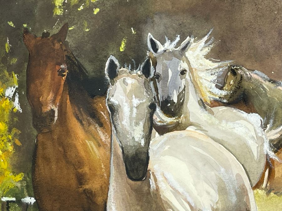 Original Signed Watercolor Painting 13.5 X 10 Running Horses Painting Signed And Framed 21 X 18 [Photo 6]