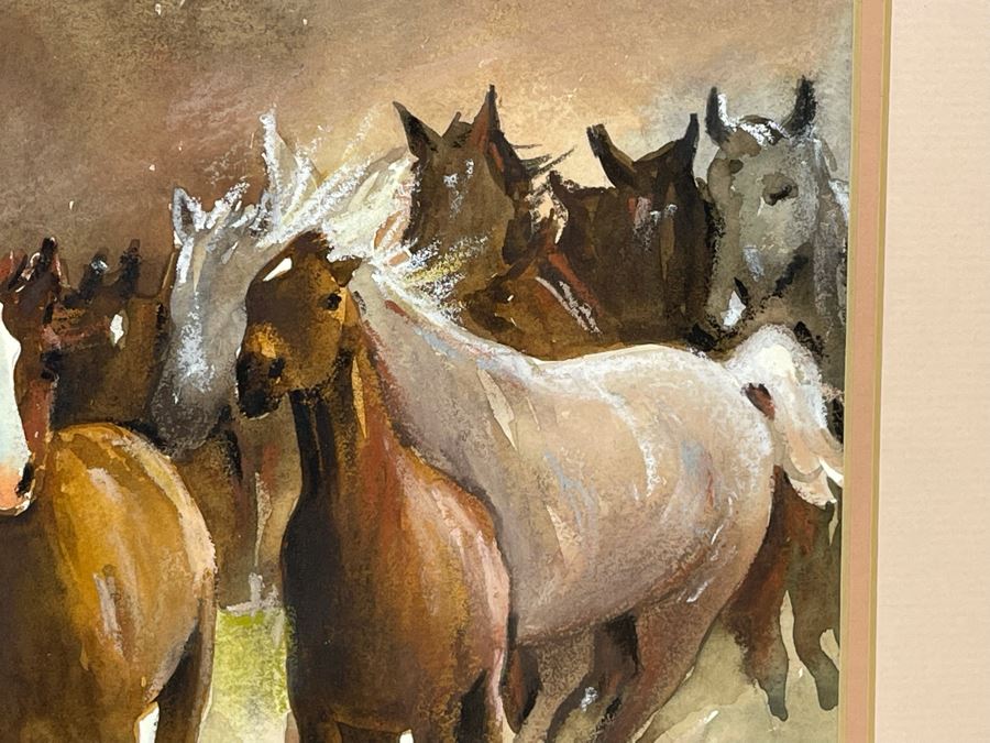Original Signed Watercolor Painting 13.5 X 10 Running Horses Painting Signed And Framed 21 X 18 [Photo 8]