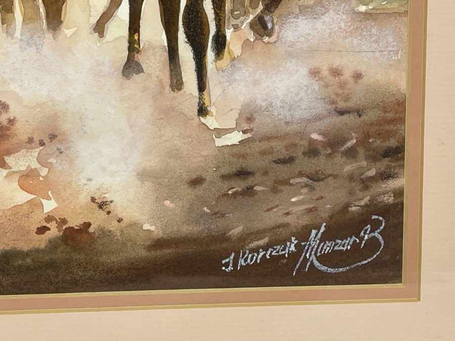 Original Signed Watercolor Painting 13.5 X 10 Running Horses Painting Signed And Framed 21 X 18 [Photo 9]