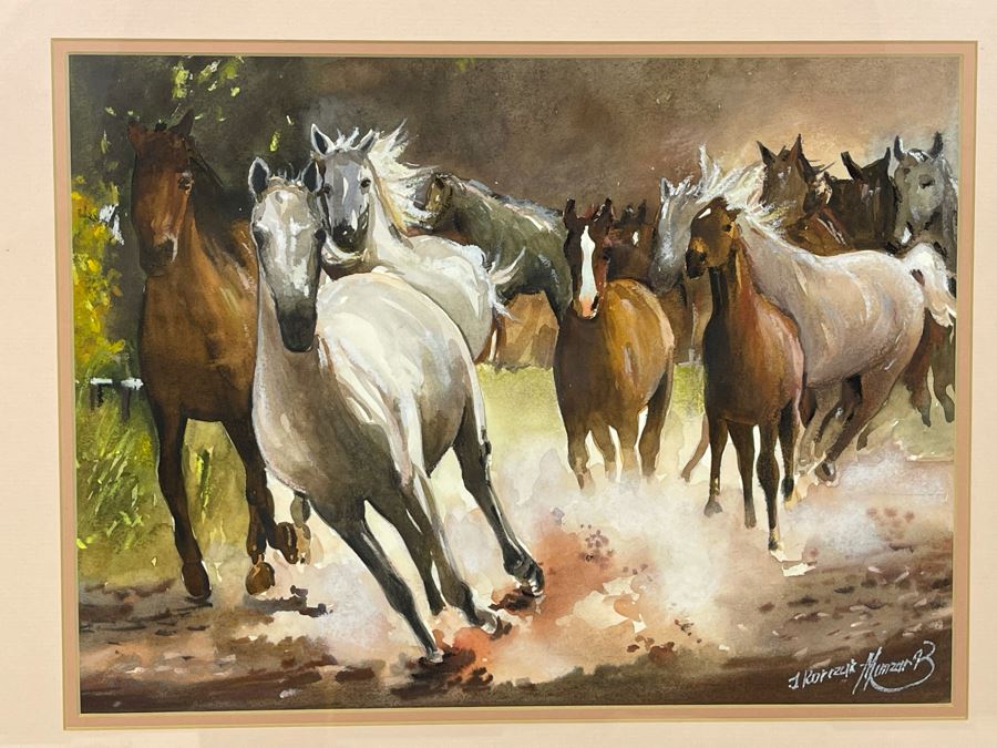 Original Signed Watercolor Painting 13.5 X 10 Running Horses Painting Signed And Framed 21 X 18 [Photo 5]
