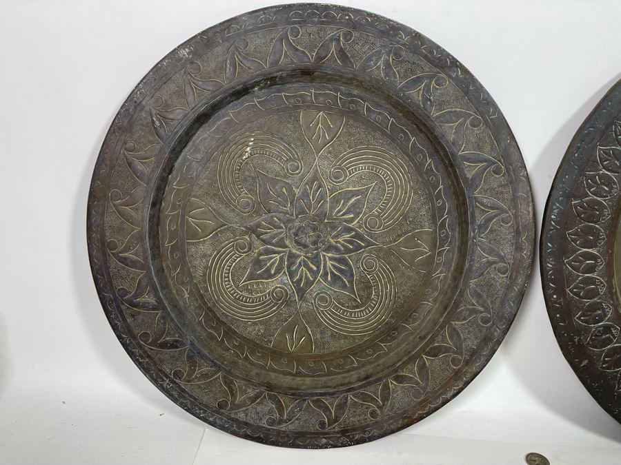 Pair Of Hammered Brass Charger Plates Wall Decor From India 18.5R [Photo 4]