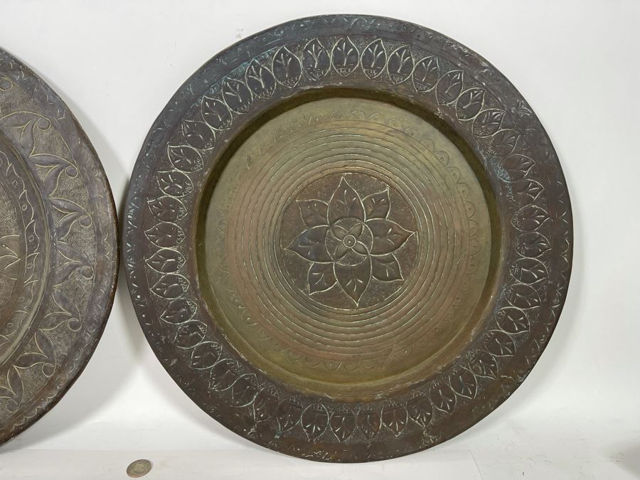 Pair Of Hammered Brass Charger Plates Wall Decor From India 18.5R [Photo 6]