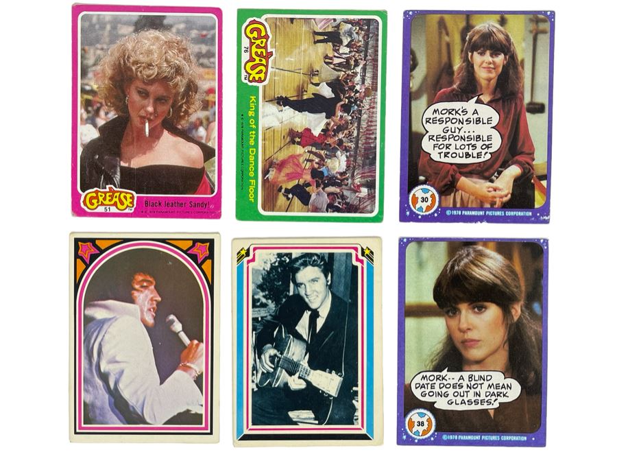 (2) Vintage 1978 Grease, (2) 1978 Mork & Mindy And (2) 1978 Elvis Trading Cards