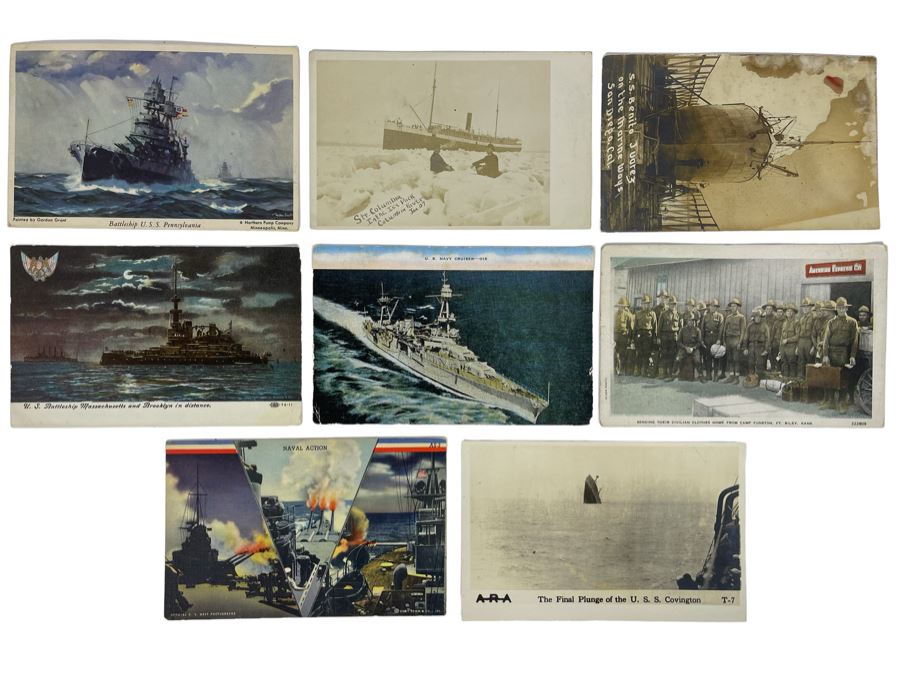 Collection Of (8) Vintage Naval Ship Wartime Postcards Some Postmarked With Stamps And Writing - See Photos
