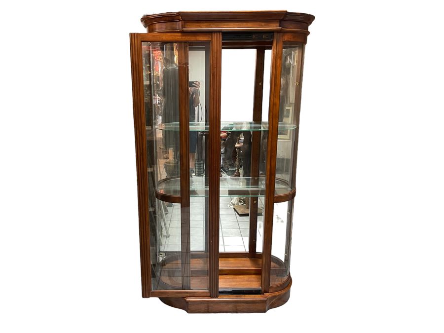 Pulaski Sliding Door Curved End Curio Cabinet With Overhead Lighting 45W X 13D X 80H [Photo 1]