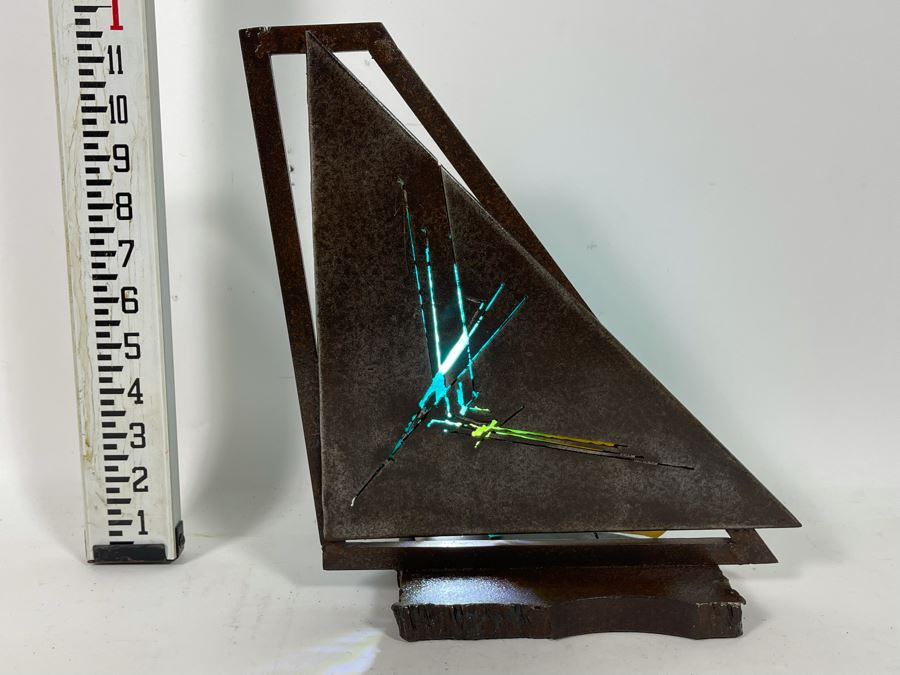 Metal And Glass Sculptural Light Table Lamp By Artist Karen Dugan 11W X 6D X 11.5H [Photo 3]