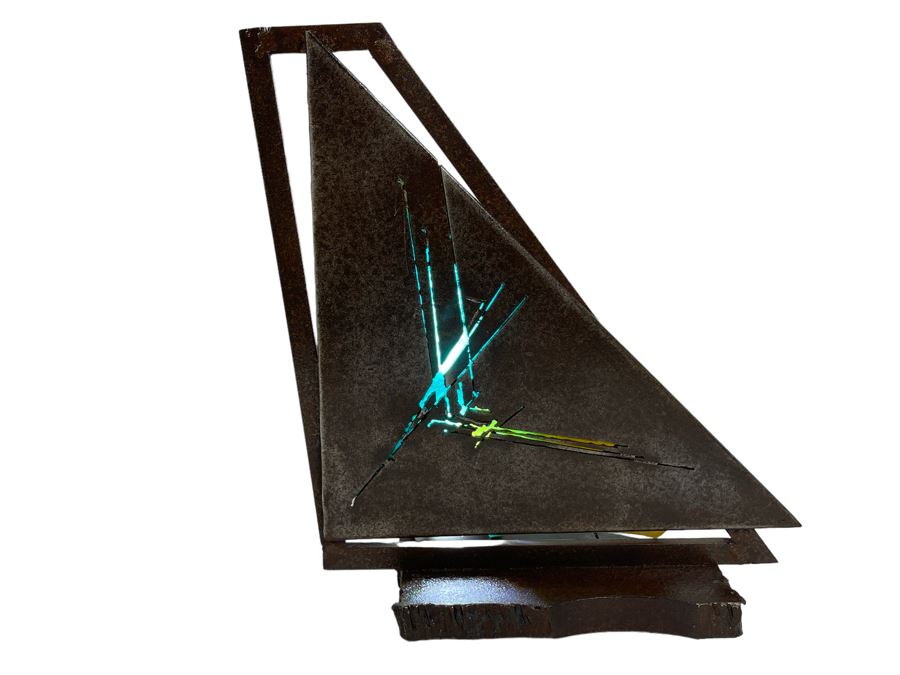 Metal And Glass Sculptural Light Table Lamp By Artist Karen Dugan 11W X 6D X 11.5H [Photo 2]