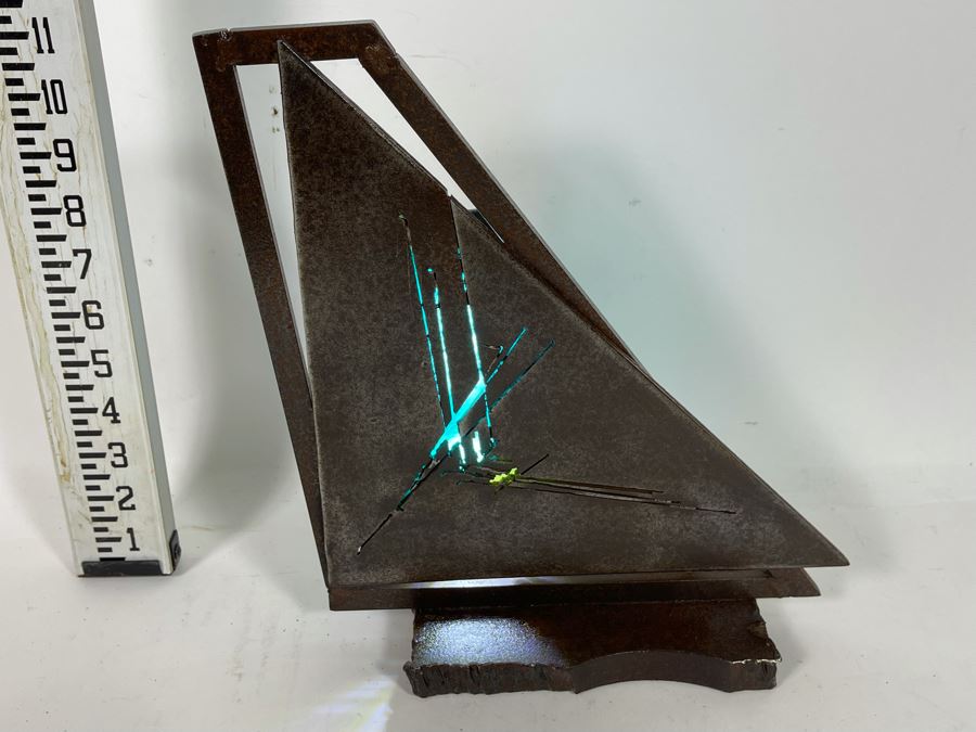 Metal And Glass Sculptural Light Table Lamp By Artist Karen Dugan 11W X 6D X 11.5H [Photo 5]