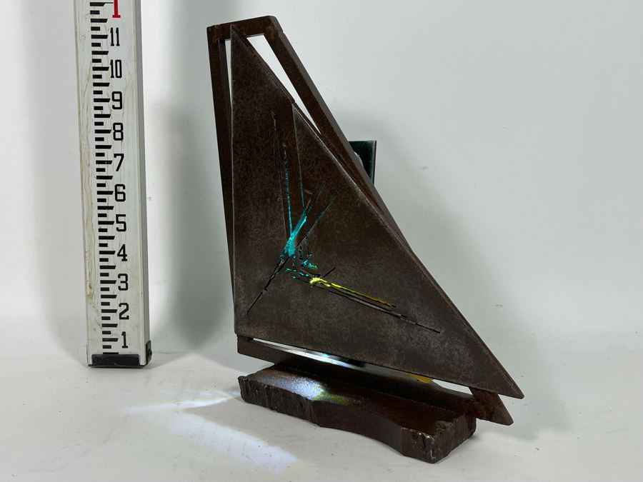 Metal And Glass Sculptural Light Table Lamp By Artist Karen Dugan 11W X 6D X 11.5H [Photo 8]