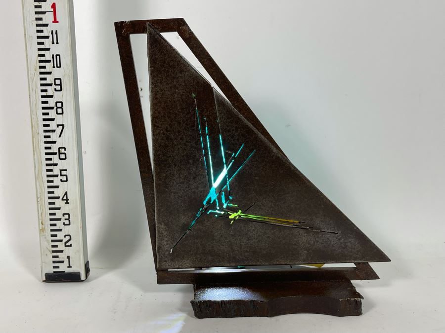 Metal And Glass Sculptural Light Table Lamp By Artist Karen Dugan 11W X 6D X 11.5H [Photo 4]