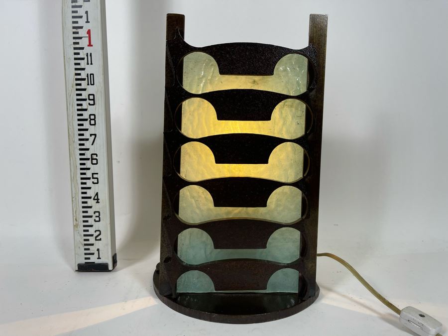 Leaning Metal And Glass Sculptural Light Table Lamp By Artist Karen Dugan 8.5W X 6D X 13H [Photo 3]