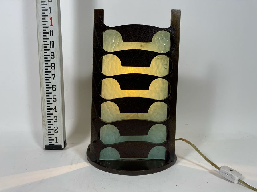 Leaning Metal And Glass Sculptural Light Table Lamp By Artist Karen Dugan 8.5W X 6D X 13H [Photo 2]