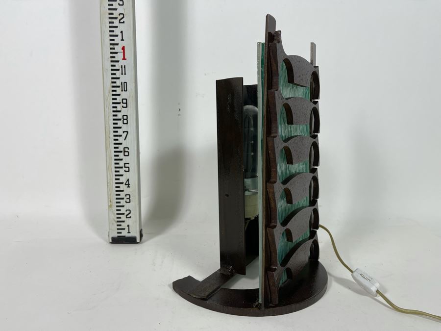 Leaning Metal And Glass Sculptural Light Table Lamp By Artist Karen Dugan 8.5W X 6D X 13H [Photo 6]