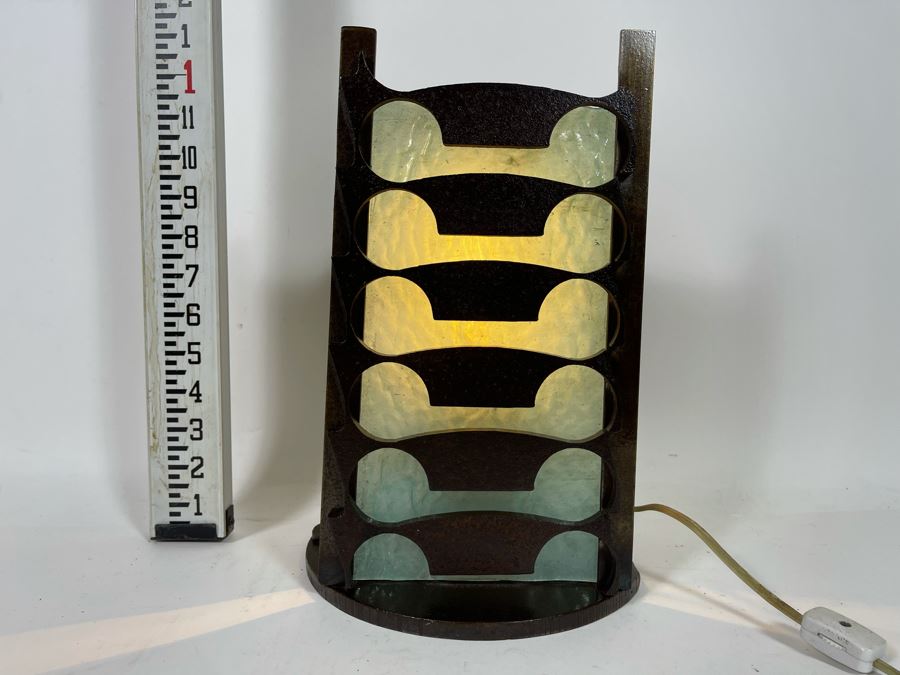 Leaning Metal And Glass Sculptural Light Table Lamp By Artist Karen Dugan 8.5W X 6D X 13H [Photo 4]