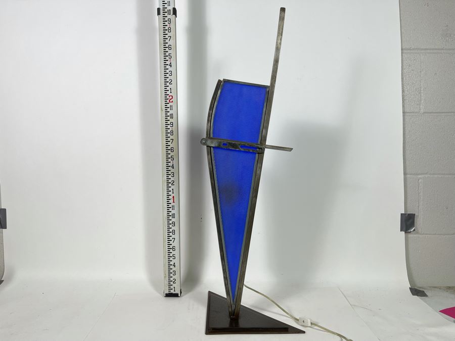 Metal And Blue Glass Sculptural Light Table Lamp By Artist Karen Dugan 14W X 7D X 32H [Photo 4]