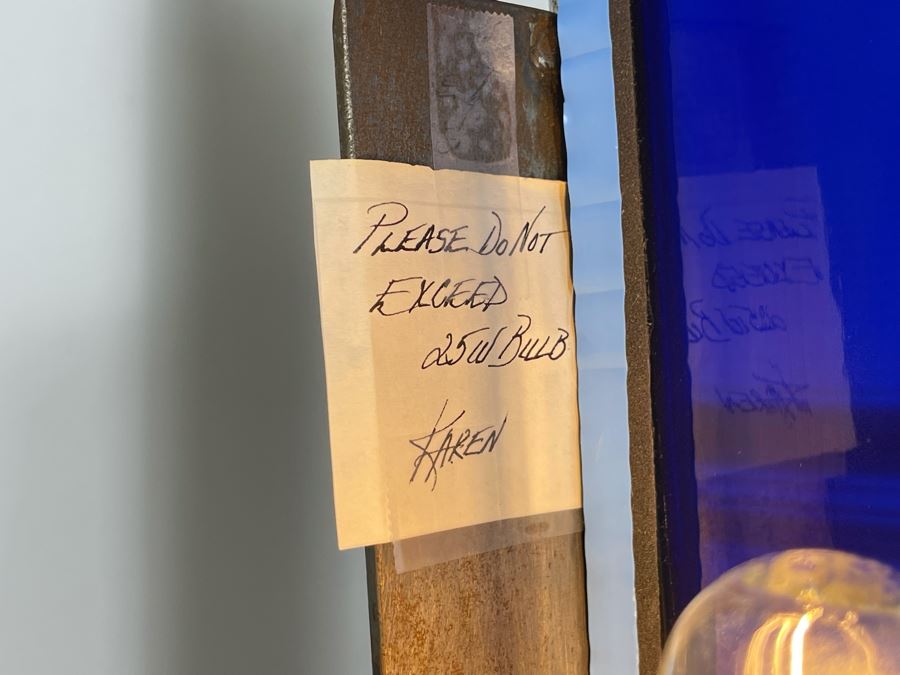 Metal And Blue Glass Sculptural Light Table Lamp By Artist Karen Dugan 14W X 7D X 32H [Photo 10]