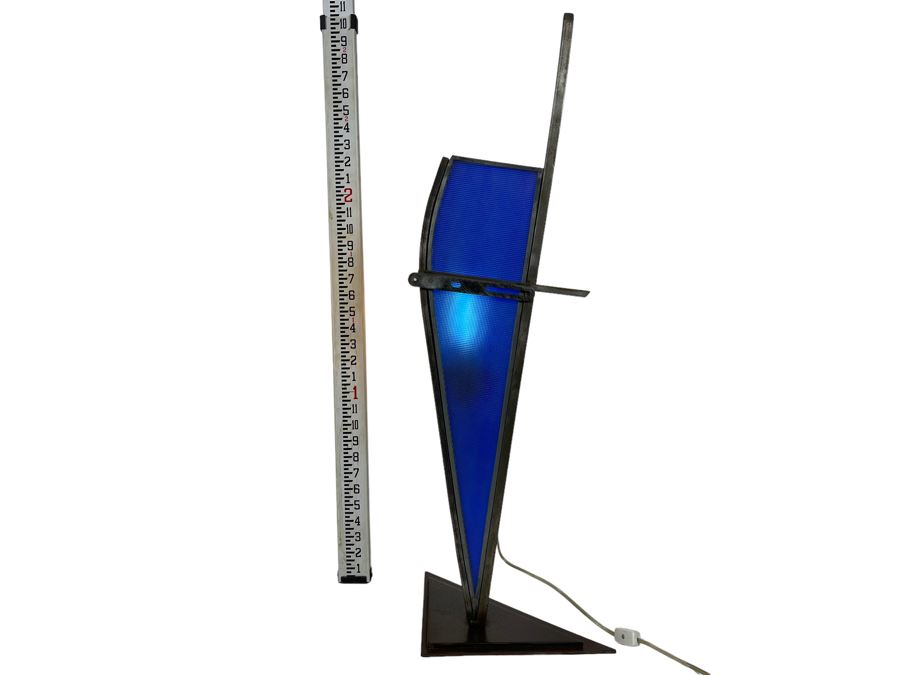 Metal And Blue Glass Sculptural Light Table Lamp By Artist Karen Dugan 14W X 7D X 32H [Photo 1]