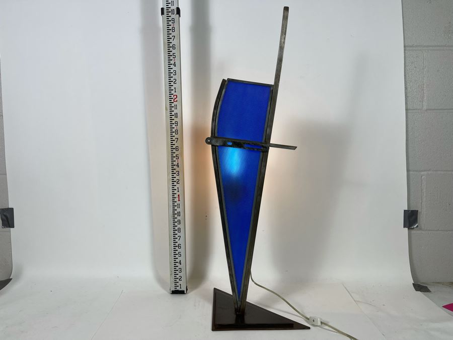 Metal And Blue Glass Sculptural Light Table Lamp By Artist Karen Dugan 14W X 7D X 32H [Photo 3]