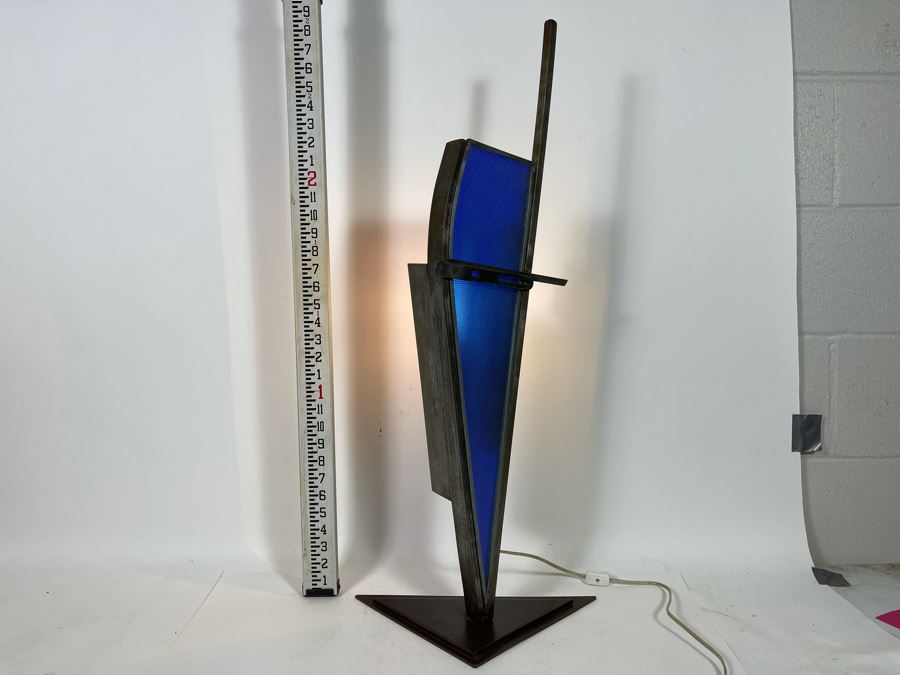 Metal And Blue Glass Sculptural Light Table Lamp By Artist Karen Dugan 14W X 7D X 32H [Photo 14]