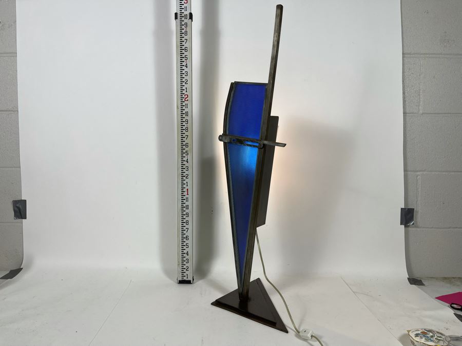 Metal And Blue Glass Sculptural Light Table Lamp By Artist Karen Dugan 14W X 7D X 32H [Photo 8]