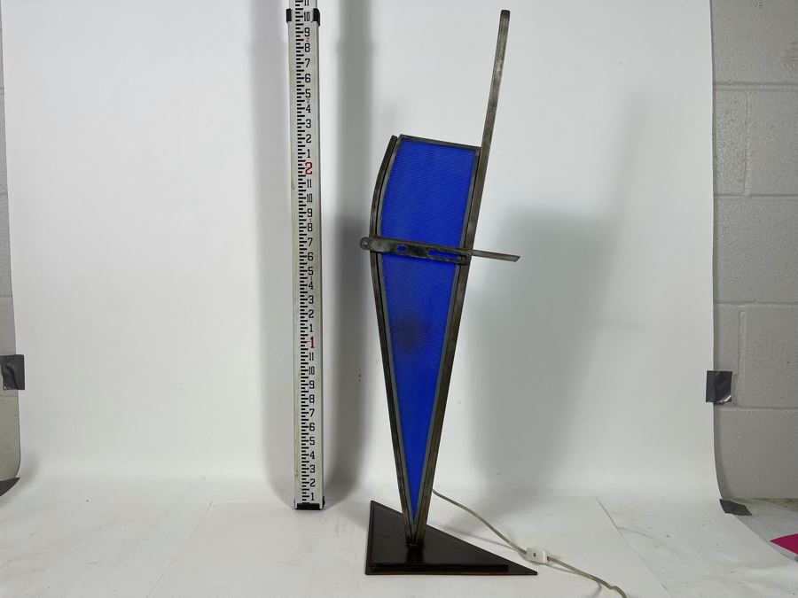 Metal And Blue Glass Sculptural Light Table Lamp By Artist Karen Dugan 14W X 7D X 32H [Photo 5]